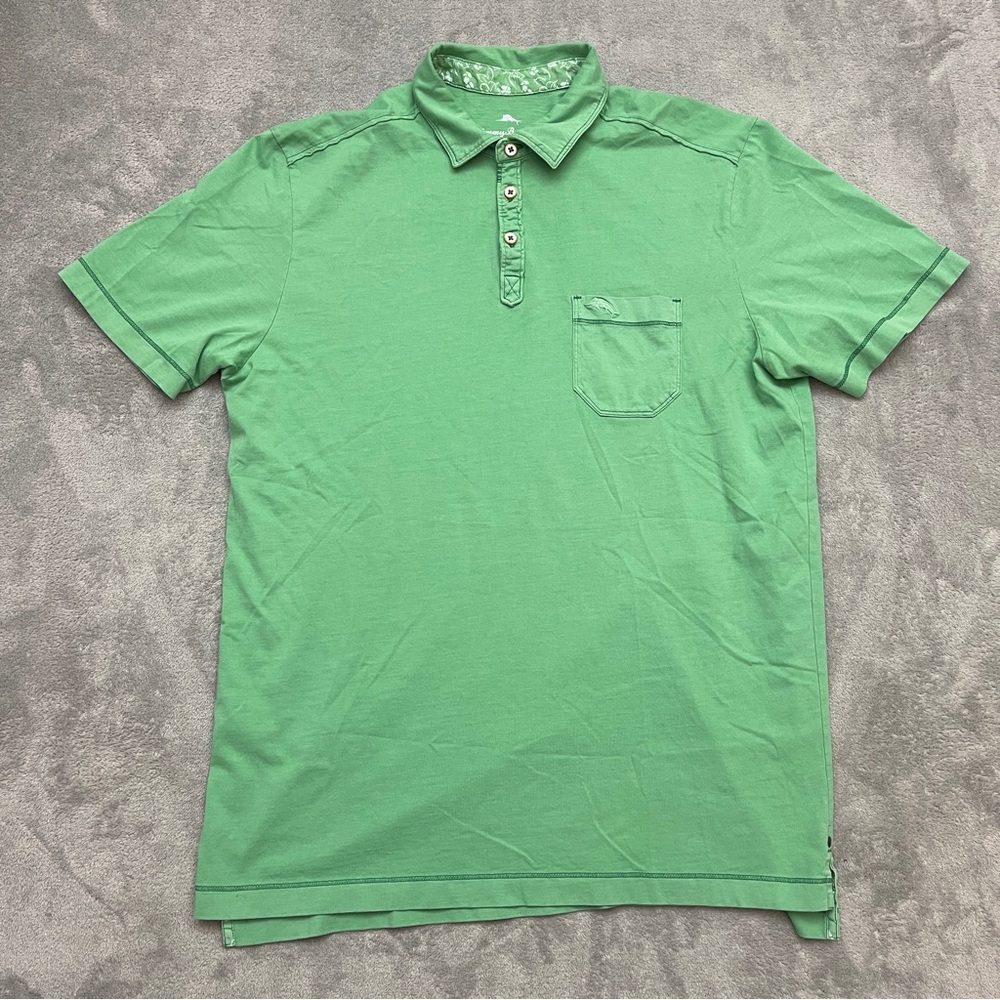 Tommy Bahama Polo Shirt Green Pima Cotton Short Sleeve Mens Size Medium Casual